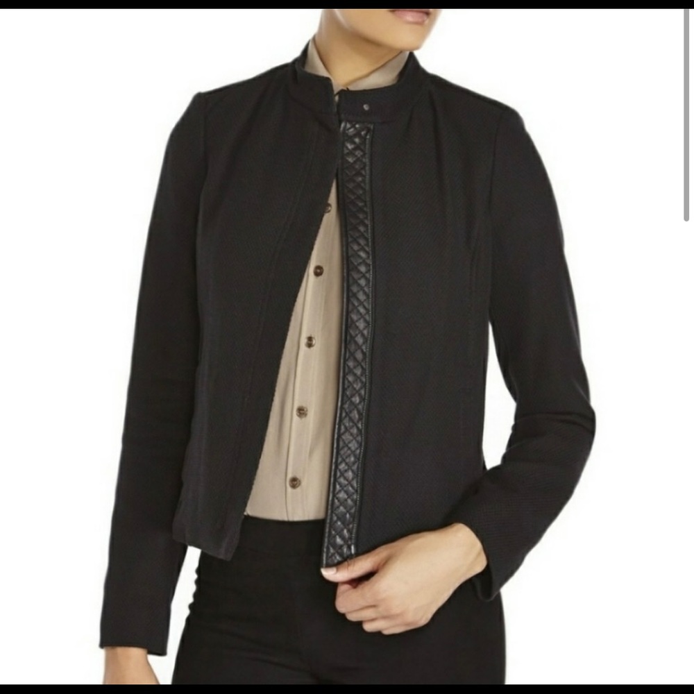 Vince Black Leather Trim Woven Jacket